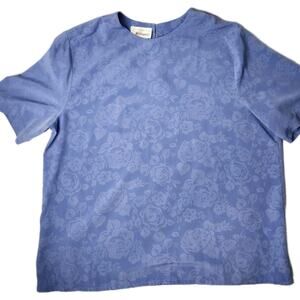 Vintage Worthington Womens XL Classic Blue Shimmer Floral Shirt Top Blouse